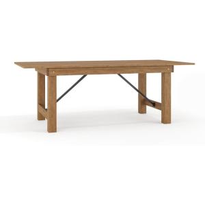 Flash Furniture Hercules Series 7′ x 40″ Rustic Solid Pine Folding Dining Table, Rectangular Antique Farmhouse Dining and Event Extension Table(Antique Rustic)