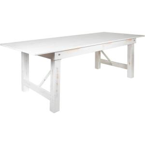Flash Furniture Hercules Series 8′ x 40″ Rustic Solid Pine Folding Dining Table, Rectangular Antique Farmhouse Dining and Event Extension Table(Antique Rustic White)