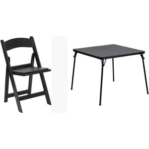 Flash Furniture Hercules Series Folding Chair 4 Pack (1000LB Capacity) and Madelyn Folding Card Table(Black)