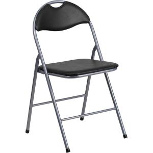 Flash Furniture Hercules Series Metal Folding Chairs with Carrying Handle, Vinyl Upholstered Padded Event Chair, Set of 4, Black(1 Pack)