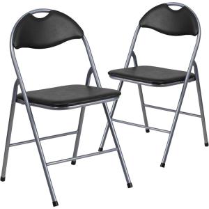 Flash Furniture Hercules Series Metal Folding Chairs with Carrying Handle, Vinyl Upholstered Padded Event Chair, Set of 4, Black(Set of 2)