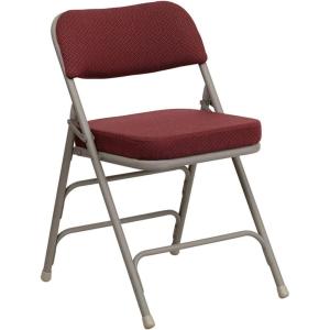Flash Furniture Hercules Series Metal Folding Chairs with Cushioned Seat, Fabric Upholstered Event Chairs with 300-lb. Static Weight Capacity, Set of 4, Gray(Burgundy Fabric/Gray Frame)
