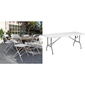 Flash Furniture Hercules Series Plastic Folding Chair – White – 6 Pack 650LB Weight Capacity & Elon 6-Foot Bi-Fold Granite White Plastic Banquet and Event Folding Table(White)