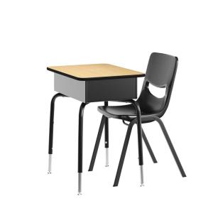 Flash Furniture Hercules Student Desk with Open Front Metal Book Box, Desktop, and Frame and Heavy-Duty Flex Comfort Classroom Stack, Set of 1, Natural Top/Black Chair(Natural Top/Black Chair)
