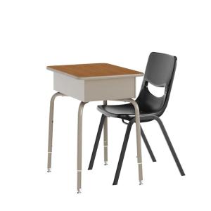 Flash Furniture Hercules Student Desk with Open Front Metal Book Box, Desktop, and Frame and Heavy-Duty Flex Comfort Classroom Stack, Set of 1, Natural Top/Black Chair(Walnut Top/Black Chair)