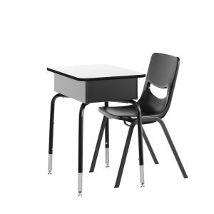 Flash Furniture Hercules Student Desk with Open Front Metal Book Box, Desktop, and Frame and Heavy-Duty Flex Comfort Classroom Stack, Set of 1, Natural Top/Black Chair(Gray Top/Black Chair)