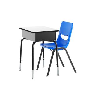 Flash Furniture Hercules Student Desk with Open Front Metal Book Box, Desktop, and Frame and Heavy-Duty Flex Comfort Classroom Stack, Set of 1, Natural Top/Black Chair(Gray Top/Navy Chair)