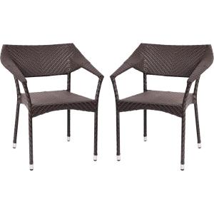 Flash Furniture Jace Commercial Grade Stacking, Weather PE Rattan Wicker Patio Dining Chair, Set of 1, Natural(Espresso)