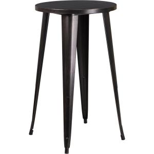 Flash Furniture James Commercial Grade 24″ Round Silver Metal Indoor-Outdoor Bar Height Table(Antique Gold/Black)