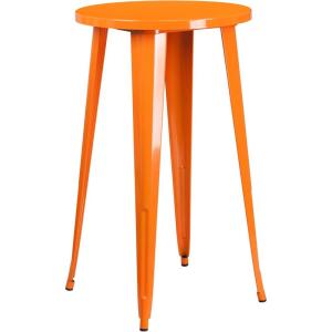 Flash Furniture James Commercial Grade 24″ Round Silver Metal Indoor-Outdoor Bar Height Table(Orange)