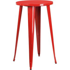 Flash Furniture James Commercial Grade 24″ Round Silver Metal Indoor-Outdoor Bar Height Table(Red)