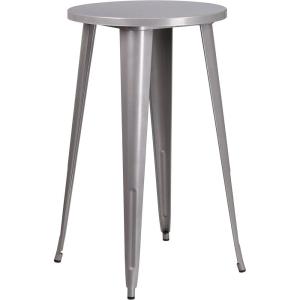 Flash Furniture James Commercial Grade 24″ Round Silver Metal Indoor-Outdoor Bar Height Table(Silver)