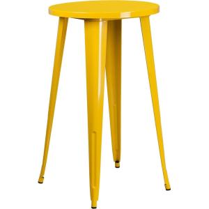 Flash Furniture James Commercial Grade 24″ Round Silver Metal Indoor-Outdoor Bar Height Table(Yellow)