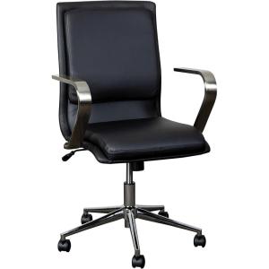 Flash Furniture James Mid-Back Designer Executive Office Chair – White LeatherSoft Upholstery – Brushed Gold Base and Arms – Height Adjustable 360° Swivel Seat(Black/Chrome)
