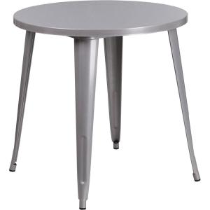 Flash Furniture Jeffrey Commercial Grade 30″ Round White Metal Indoor-Outdoor Table(Silver)