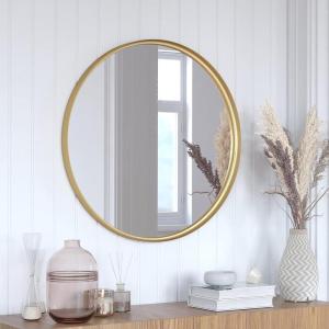 Flash Furniture Jennifer Metal Framed Wall Large Accent Mirror for Bathroom, Vanity, Entryway, Dining, Living Room, 27.5″ Round, Gold(Gold)