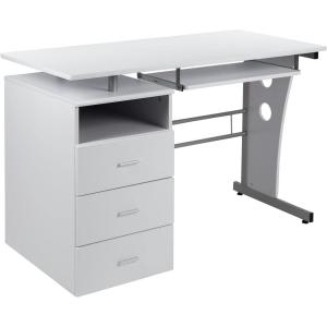 Flash Furniture Joshua White Desk with Three Drawer Pedestal and Pull-Out Keyboard Tray(White)