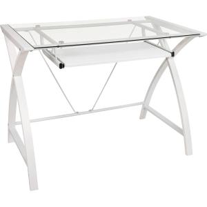 Flash Furniture Jude Black Glass Computer Desk with Pull-Out Keyboard Tray and Crisscross Frame(White)