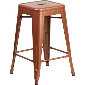 Flash Furniture Kai Commercial Grade 24″ High Backless Black Metal Indoor-Outdoor Counter Height Stool with Square Seat(Copper)