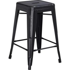 Flash Furniture Kai Commercial Grade 24″ High Backless Black Metal Indoor-Outdoor Counter Height Stool with Square Seat(Distressed Black)