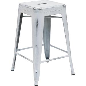 Flash Furniture Kai Commercial Grade 24″ High Backless Black Metal Indoor-Outdoor Counter Height Stool with Square Seat(Distressed White)