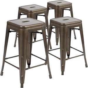 Flash Furniture Kai Commercial Grade 24″ High Backless Black Metal Indoor-Outdoor Counter Height Stool with Square Seat(Gun Metal)
