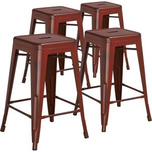 Flash Furniture Kai Commercial Grade 24″ High Backless Black Metal Indoor-Outdoor Counter Height Stool with Square Seat(Kelly Red)