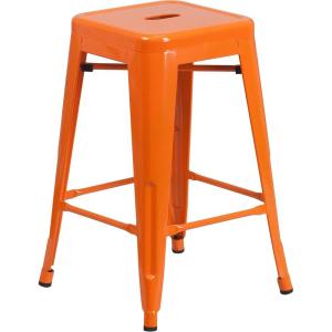 Flash Furniture Kai Commercial Grade 24″ High Backless Black Metal Indoor-Outdoor Counter Height Stool with Square Seat(Orange)