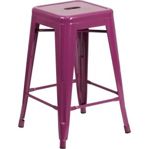 Flash Furniture Kai Commercial Grade 24″ High Backless Black Metal Indoor-Outdoor Counter Height Stool with Square Seat(Purple)