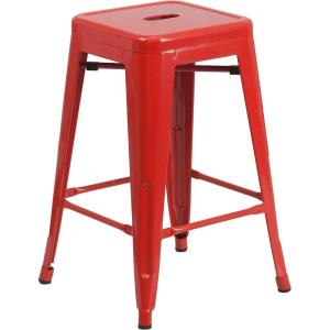 Flash Furniture Kai Commercial Grade 24″ High Backless Black Metal Indoor-Outdoor Counter Height Stool with Square Seat(Red)