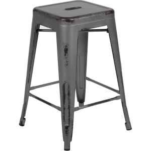Flash Furniture Kai Commercial Grade 24″ High Backless Black Metal Indoor-Outdoor Counter Height Stool with Square Seat(Silver Gray)