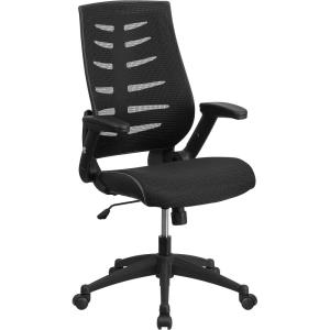 Flash Furniture Kale High Back Designer Black Mesh Executive Swivel Ergonomic Office Chair with Height Adjustable Flip-Up Arms(Black)