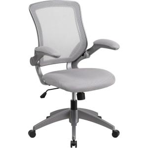 Flash Furniture Kale Mid-Back Gray Mesh Swivel Ergonomic Task Office Chair with Gray Frame and Flip-Up Arms(Grey)