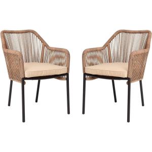 Flash Furniture Kallie Set of 2 Indoor/Outdoor Stacking Club Chairs with Arms – UV Resistant Woven Black Seat & Back – Gray Zippered Cushions – Black Aluminum Frame(Natural)