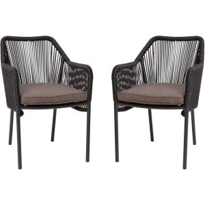 Flash Furniture Kallie Set of 2 Indoor/Outdoor Stacking Club Chairs with Arms – UV Resistant Woven Black Seat & Back – Gray Zippered Cushions – Black Aluminum Frame(Black)