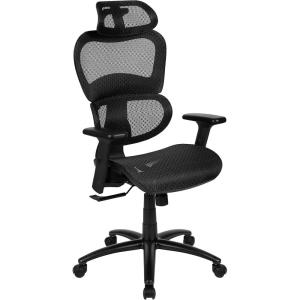 Flash Furniture LO Ergonomic Mesh Office Chair with 2-to-1 Synchro-Tilt, Adjustable Headrest, Lumbar Support, and Adjustable Pivot Arms in Black(Black)
