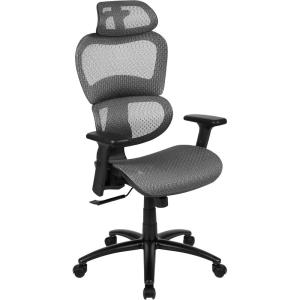Flash Furniture LO Ergonomic Mesh Office Chair with 2-to-1 Synchro-Tilt, Adjustable Headrest, Lumbar Support, and Adjustable Pivot Arms in Gray