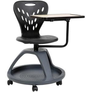Flash Furniture Laikyn Dark Gray Mobile Desk Chair with 360 Degree Tablet Rotation and Under Seat Storage Cubby(Black)