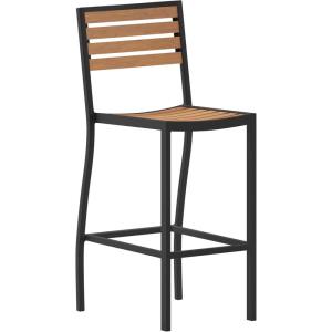 Flash Furniture Lark Commercial Grade Bar Height Stool, All-Weather Outdoor Bar Stool with Faux Wood Poly Resin Slats and Aluminum Frame, Gray Wash(Teak)