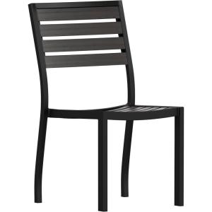 Flash Furniture Lark Outdoor Stackable Side Chair with Faux Teak Poly Slats, Set of 2(Gray Wash Teak)