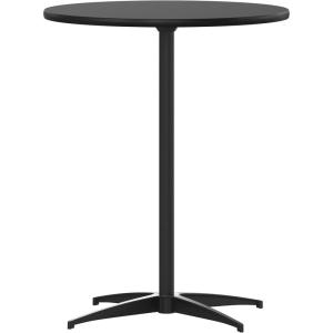 Flash Furniture Lars 36” Round Wood Cocktail Table with 30” and 42” Columns, Wood Bar Height Table for Commercial or Residential Use, Natural(Black)