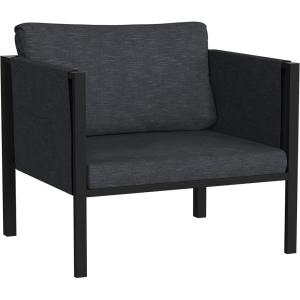 Flash Furniture Lea Indoor/Outdoor Patio Chair with Cushions – Modern Steel Framed Chair with Storage Pockets, Black with Beige Cushions(Charcoal)