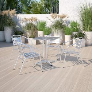 Flash Furniture Lila 4 Pack Commercial Aluminum Indoor-Outdoor Restaurant Stack Chair with Triple Slat Back and Arms(Set of 4)