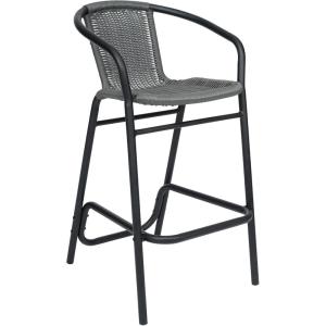 Flash Furniture Lila Commercial Grade Rattan Indoor-Outdoor Commercial Restaurant Barstool – Rattan Seat and Back – Footrest – Medium Brown – 4 Pack(Grey)
