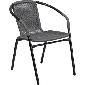 Flash Furniture Lila Modern Rattan Indoor/Outdoor Stackable Dining Chairs, Stacking Rattan Bistro Chairs for Patio or Restaurant, Set of 2, Brown(Grey)