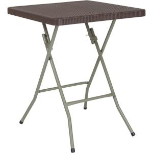 Flash Furniture Linburgh Commercial Grade 1.95-Foot Square Brown Rattan Plastic Folding Table