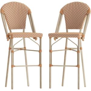 Flash Furniture Lourdes Commercial Grade Bistro Barstool, Stackable Indoor/Outdoor Dining Stool, 30″High, Natural/White & Light Natural Finish, Set of 2(Natural & White/Light Natural Frame)