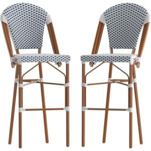 Flash Furniture Lourdes Commercial Grade Bistro Barstool, Stackable Indoor/Outdoor Dining Stool, 30″High, Natural/White & Light Natural Finish, Set of 2(White & Navy/Natural Frame)