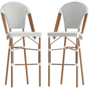 Flash Furniture Lourdes Commercial Grade Bistro Barstool, Stackable Indoor/Outdoor Dining Stool, 30″High, Natural/White & Light Natural Finish, Set of 2(White & Gray/Natural Frame)