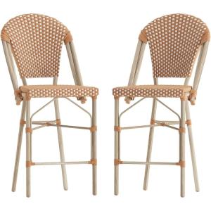 Flash Furniture Lourdes Commercial Grade Bistro Counter Stool, Stackable Indoor/Outdoor Dining Stool, 26″High, Natural/White-Light Natural Finish, Set of 2(Natural & White/Light Natural Frame)